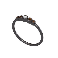 Minimal 5 Taşlı Yüzük - Swarovski ve dumanlı kuvars 925 ayar siyah rodyum kaplama gümüş yüzük #1flh2c8