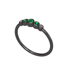 Minimal 5 Taşlı Yüzük - Yeşil kuvars ve pırlanta 925 ayar siyah rodyum kaplama gümüş yüzük (0.03 karat) #1ggf2ed