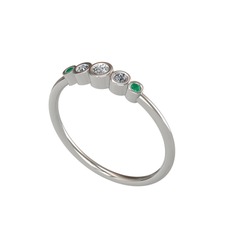 Minimal 5 Taşlı Yüzük - Swarovski, pırlanta ve kök zümrüt 925 ayar gümüş yüzük (0.072 karat) #1ghaaez