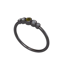 Minimal 5 Taşlı Yüzük - Peridot, elmas ve pırlanta 925 ayar siyah rodyum kaplama gümüş yüzük (0.102 karat) #1ghlq5v