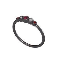 Minimal 5 Taşlı Yüzük - Kök yakut, swarovski ve garnet 925 ayar siyah rodyum kaplama gümüş yüzük #1hgfsio