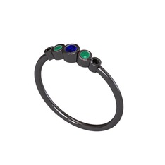 Minimal 5 Taşlı Yüzük - Lab safir, kök zümrüt ve siyah zirkon 925 ayar siyah rodyum kaplama gümüş yüzük #1hh8c4o