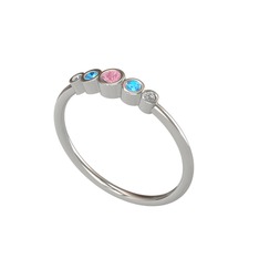 Minimal 5 Taşlı Yüzük - Pembe kuvars, akuamarin ve swarovski 14 ayar beyaz altın yüzük #1hk4udq