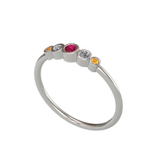 Rodolit garnet, pırlanta ve sitrin 925 ayar gümüş yüzük (0.072 karat)