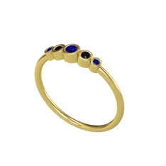 Minimal 5 Taşlı Yüzük - Lab safir ve siyah zirkon 8 ayar altın yüzük #1igfwj3