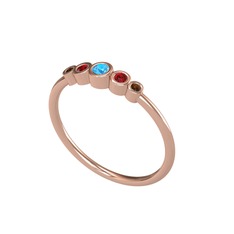 Akuamarin, garnet ve dumanlı kuvars 18 ayar rose altın yüzük