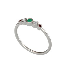 Minimal 5 Taşlı Yüzük - Kök zümrüt, swarovski ve kök yakut 925 ayar gümüş yüzük #1jgy2fm