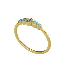 Minimal 5 Taşlı Yüzük - Pırlanta ve akuamarin 8 ayar altın yüzük (0.06 karat) #1jrd8j