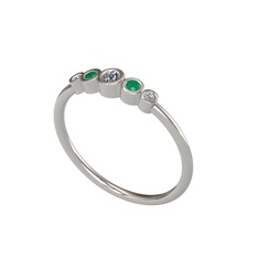 Minimal 5 Taşlı Yüzük - Pırlanta, kök zümrüt ve swarovski 18 ayar beyaz altın yüzük (0.06 karat) #1jrj3cl