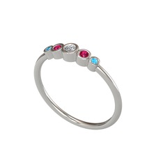 Minimal 5 Taşlı Yüzük - Swarovski, rodolit garnet ve akuamarin 14 ayar beyaz altın yüzük #1k21oz