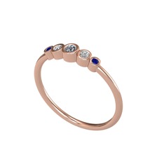 Minimal 5 Taşlı Yüzük - Elmas, swarovski ve lab safir 14 ayar rose altın yüzük (0.06 karat) #1ketkmd