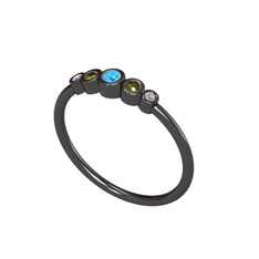 Minimal 5 Taşlı Yüzük - Akuamarin, peridot ve swarovski 925 ayar siyah rodyum kaplama gümüş yüzük #1kz29ws