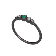 Minimal 5 Taşlı Yüzük - Kök zümrüt ve swarovski 925 ayar siyah rodyum kaplama gümüş yüzük #1lm5p9u