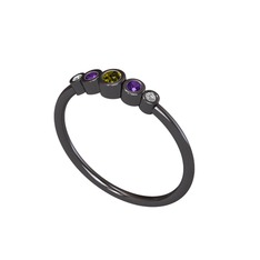 Minimal 5 Taşlı Yüzük - Peridot, ametist ve swarovski 925 ayar siyah rodyum kaplama gümüş yüzük #1mbsjpy