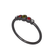 Minimal 5 Taşlı Yüzük - Peridot, garnet ve swarovski 925 ayar siyah rodyum kaplama gümüş yüzük #1moprrf