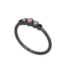 Pembe kuvars, swarovski ve siyah zirkon 925 ayar siyah rodyum kaplama gümüş yüzük