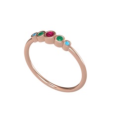 Minimal 5 Taşlı Yüzük - Rodolit garnet, kök zümrüt ve akuamarin 925 ayar rose altın kaplama gümüş yüzük #1n58h21