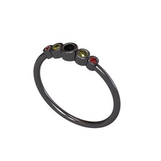 Siyah zirkon, peridot ve garnet 925 ayar siyah rodyum kaplama gümüş yüzük