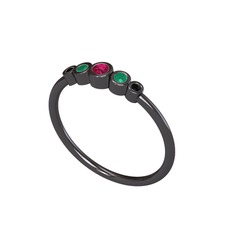 Minimal 5 Taşlı Yüzük - Rodolit garnet, kök zümrüt ve siyah zirkon 925 ayar siyah rodyum kaplama gümüş yüzük #1novz7d