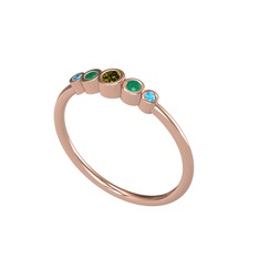 Peridot, kök zümrüt ve akuamarin 14 ayar rose altın yüzük