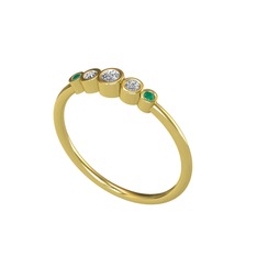Minimal 5 Taşlı Yüzük - Swarovski ve kök zümrüt 8 ayar altın yüzük #1o07xzh