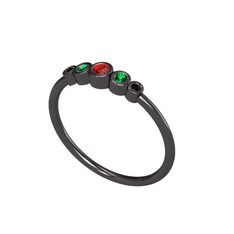 Garnet, yeşil kuvars ve siyah zirkon 925 ayar siyah rodyum kaplama gümüş yüzük