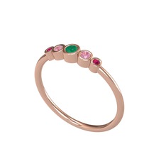 Kök zümrüt, pembe kuvars ve rodolit garnet 8 ayar rose altın yüzük