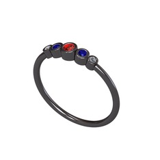 Minimal 5 Taşlı Yüzük - Garnet, lab safir ve elmas 925 ayar siyah rodyum kaplama gümüş yüzük (0.03 karat) #1p875jj