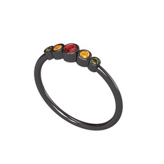 Minimal 5 Taşlı Yüzük - Garnet, sitrin ve peridot 925 ayar siyah rodyum kaplama gümüş yüzük #1pz9ksl