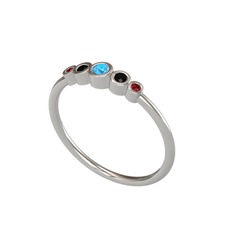 Akuamarin, siyah zirkon ve garnet 18 ayar beyaz altın yüzük