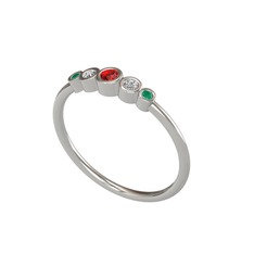 Minimal 5 Taşlı Yüzük - Garnet, swarovski ve kök zümrüt 8 ayar beyaz altın yüzük #1qvkalt