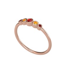 Minimal 5 Taşlı Yüzük - Garnet ve sitrin 14 ayar rose altın yüzük #1qwjh8v