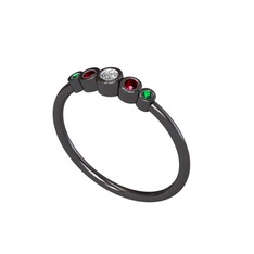 Minimal 5 Taşlı Yüzük - Swarovski, kök yakut ve yeşil kuvars 925 ayar siyah rodyum kaplama gümüş yüzük #1r2l1qc