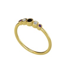 Minimal 5 Taşlı Yüzük - Siyah zirkon, swarovski ve ametist 925 ayar altın kaplama gümüş yüzük #1r4r8nd
