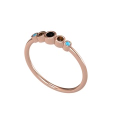 Minimal 5 Taşlı Yüzük - Siyah zirkon, dumanlı kuvars ve akuamarin 14 ayar rose altın yüzük #1rql1jw