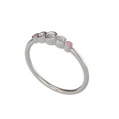 Swarovski, beyaz zirkon ve pembe kuvars 8 ayar beyaz altın yüzük