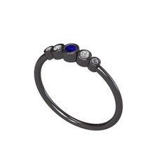 Lab safir, swarovski ve pırlanta 925 ayar siyah rodyum kaplama gümüş yüzük (0.03 karat)