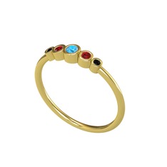 Akuamarin, garnet ve siyah zirkon 925 ayar altın kaplama gümüş yüzük