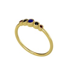 Minimal 5 Taşlı Yüzük - Lab safir, siyah zirkon ve kök yakut 14 ayar altın yüzük #1ten5ss