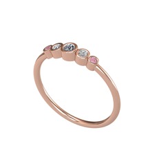 Elmas, swarovski ve pembe kuvars 18 ayar rose altın yüzük (0.06 karat)
