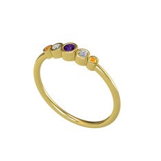 Minimal 5 Taşlı Yüzük - Ametist, swarovski ve sitrin 8 ayar altın yüzük #1u075f