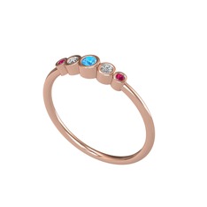 Minimal 5 Taşlı Yüzük - Akuamarin, swarovski ve rodolit garnet 14 ayar rose altın yüzük #1u995q9