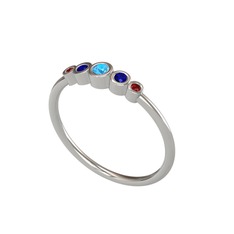 Akuamarin, lab safir ve garnet 18 ayar beyaz altın yüzük