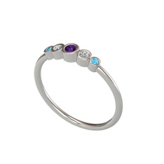 Ametist, swarovski ve akuamarin 18 ayar beyaz altın yüzük