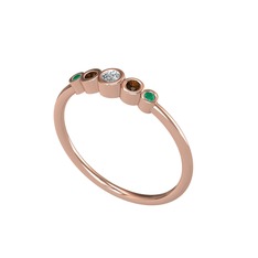 Minimal 5 Taşlı Yüzük - Swarovski, dumanlı kuvars ve kök zümrüt 925 ayar rose altın kaplama gümüş yüzük #1uoyjbw