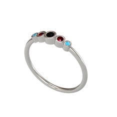 Minimal 5 Taşlı Yüzük - Siyah zirkon, kök yakut ve akuamarin 14 ayar beyaz altın yüzük #1urxzrk