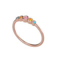 Minimal 5 Taşlı Yüzük - Pembe kuvars, sitrin ve akuamarin 925 ayar rose altın kaplama gümüş yüzük #1uxgdso