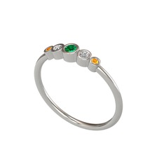 Minimal 5 Taşlı Yüzük - Yeşil kuvars, swarovski ve sitrin 18 ayar beyaz altın yüzük #1vknq5q