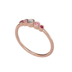 Minimal 5 Taşlı Yüzük - Swarovski, pembe kuvars ve rodolit garnet 14 ayar rose altın yüzük #1w3tlve