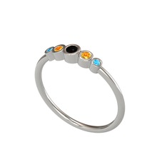 Minimal 5 Taşlı Yüzük - Siyah zirkon, sitrin ve akuamarin 14 ayar beyaz altın yüzük #1w9bt34